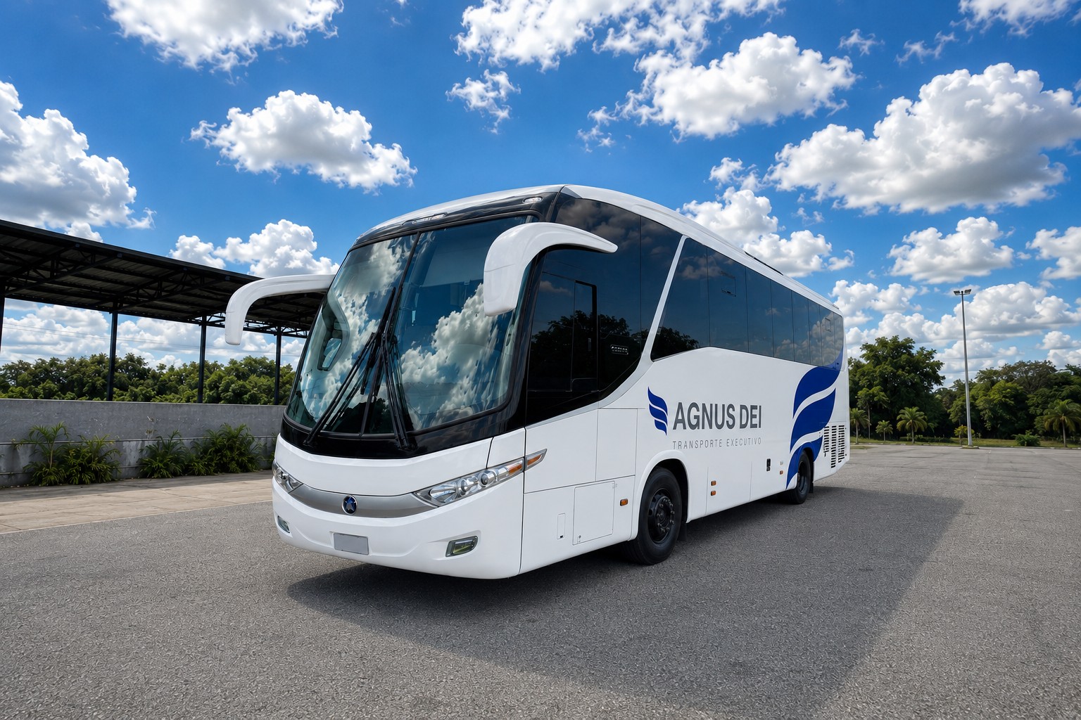 Ônibus G7 Executivo Agnus Dei com identidade visual premium